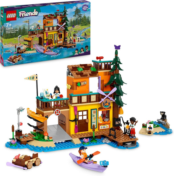 LEGO Friends Tabără de aventură cu caiac, jucărie de construcție pentru jocuri de rol, idee de cadou pentru fete și băieți de la 7 ani, set cu 3 figurine și un urs, jucărie de camping 42626