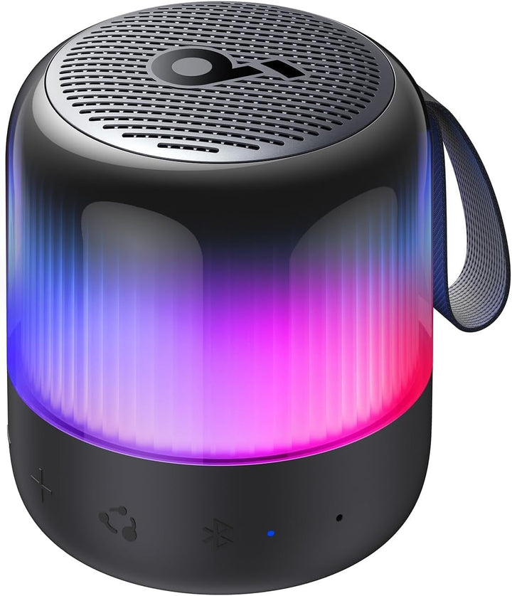 Soundcore Glow Mini Speaker, difuzor Bluetooth portabil, sunet 360°, spectacol de lumini, 12 ore de redare, EQ și lumină personalizabile, IP67 rezistent la apă și praf, pentru camping, acasă și petreceri pe plajă