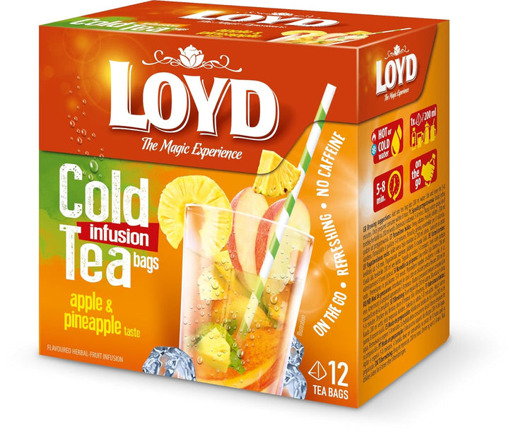 LOYD - Ceai rece cu căpșuni și zmeură - 12 pliculețe piramidale, ceai rece de vară, ceai rece aromatizat, cu ingrediente naturale, apă aromatizată, fără adaos de zahăr, preparat la rece - 30 g