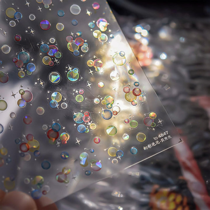 JMEOWIO 3D Nagelsticker Bunte Blasen Nail Art Sticker Selbstklebend Nagelaufkleber 5D Stereoskopisch Dekoration Nageldesign Zubehör 1 Blatt