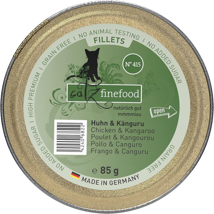 Catz Finefood Hrană umedă pentru pisici Fine Fillets nr. 403 Pui în jeleu - Hrană umedă fără cereale pentru pisica dvs. fără zahăr - Hrană umedă pentru pisici de la Feinste în jeleu, 85 G (pachet de 12)