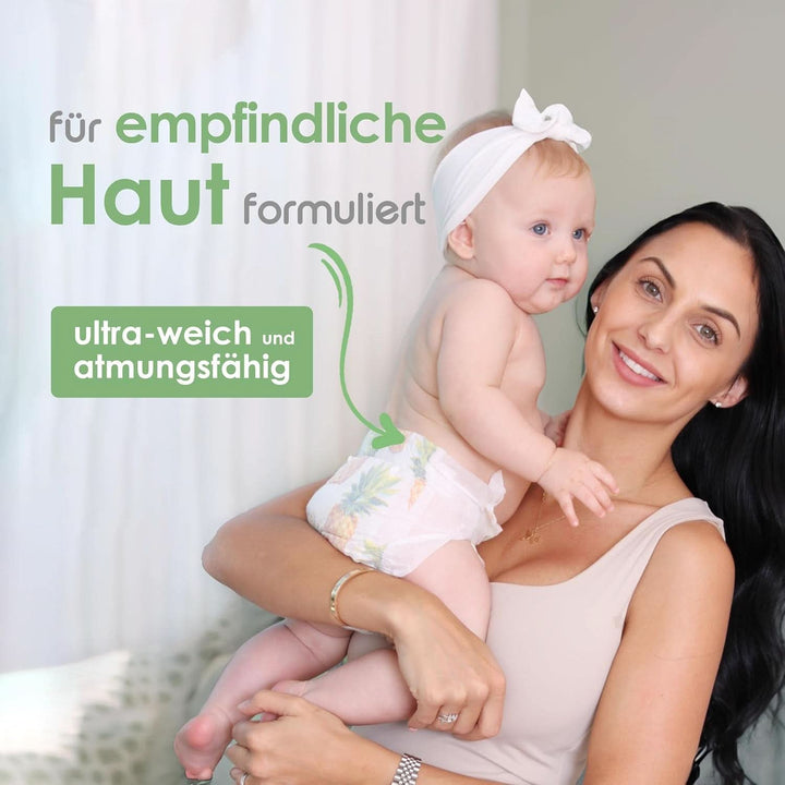 Pureborn Eco Bio-Bambus Windeln, Größe 2 (3-6 Kg), 128 Stück, Umweltfreundlich, Hypoallergen, Ultraweich, Mit Nässeindikator, Diverser Aufdruck