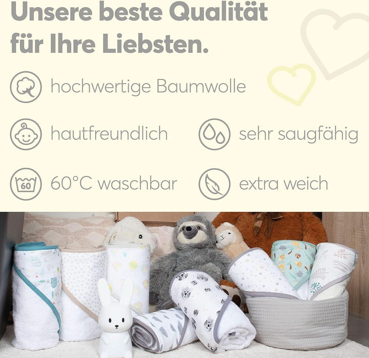 Kolibri Baby-Handtuch Mit Kapuze | 75 X 75 Cm | 100% Baumwolle | Oeko TEX 100 | Kliniklieferant Nr. 1 | Unisex I Geschenk Zur Geburt I Tupfen I