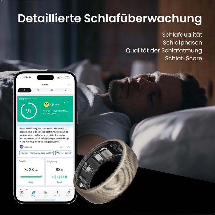 Inel Amazfit Helio mărimea 12, inel inteligent cu monitorizare a somnului, măsurare a ritmului cardiac, rezistență la apă 10 ATM - tracker de fitness ultra-ușor de 3,82 g cu autonomie de până la 4 zile