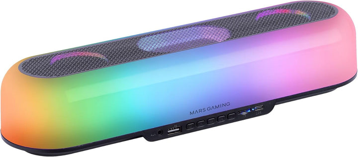 Mars Gaming MSB-ORB, Tragbarer Lautsprecher + Soundbar 20W, Orbilight RGB 360° Beleuchtung, Soundbar Mit Triple-Driver-System, Gaming-Lautsprecher Bluetooth 5.3 / Usb/Microsd/Aux/Fm, Schwarz