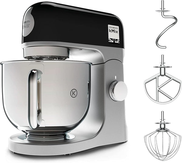 Kenwood Kmix KMX750BK Küchenmaschine, 5 L Edelstahl Schüssel, Safe-Use-Sicherheitssystem, Metallgehäuse, 1000 Watt, Inkl. 3-Teiligem Patisserie-Set Und Spritzschutz, Schwarz, 240X385X355