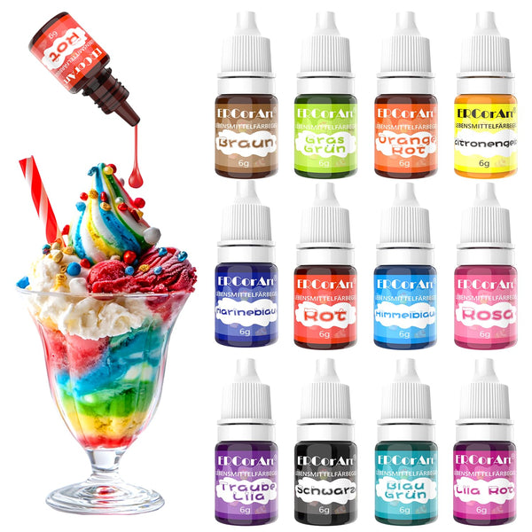 Lebensmittelfarbe Gel -12 Farben Flüssige Konzentrierte Lebensmittel Farben Set Für Kuchen Backen,Macaron, Fondant,Kekse - Food Coloring Für Kuchendekoration, DIY Seifen,Airbrush Einfärben - 6 Ml Je