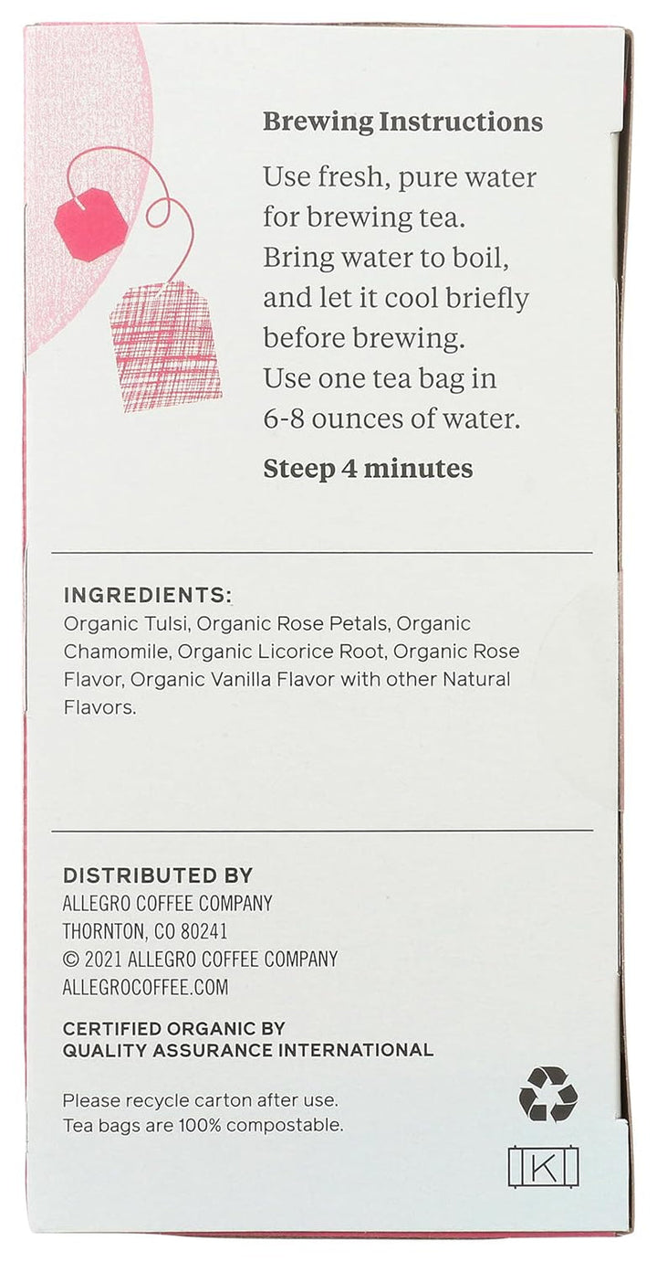 Allegro Tea, Organic Rose Tulsi Tea Bags, 20 Ct Tea USA Naty Shop