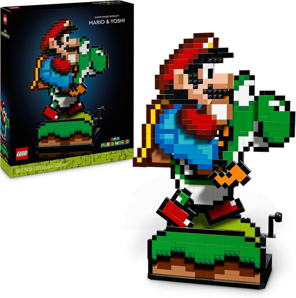 LEGO Super Mario World: Mario & Yoshi Nintendo Set de colecționat, figuri pixelate, model de construit și expus, decorațiuni pentru casă și de colecționat, kit de model și cadou pentru fanii adulți 71438