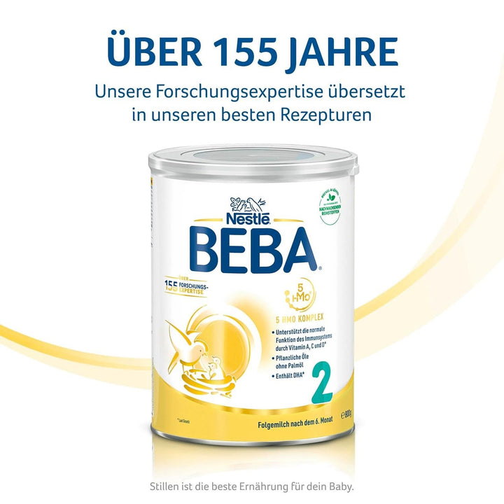 Nestle BEBA 2 Lapte praf de continuare după luna a 6-a, cu complex 5 HMO, numai lactoză, fără ulei de palmier, pachet de 3 (3 X 800G)