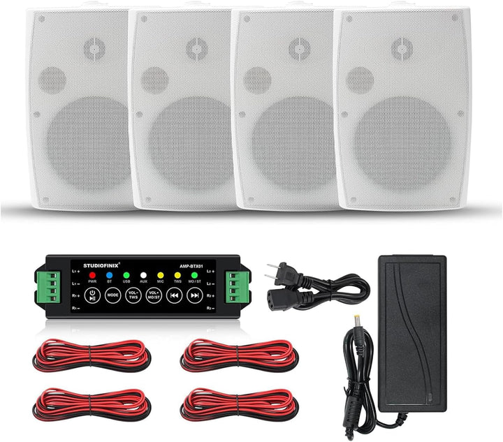 STUDIOFINIX 6,5 Zoll 800W Bluetooth-Lautsprecher Für Den Außenbereich, Wandmontiert (4 Lautsprecher) (Weiß)