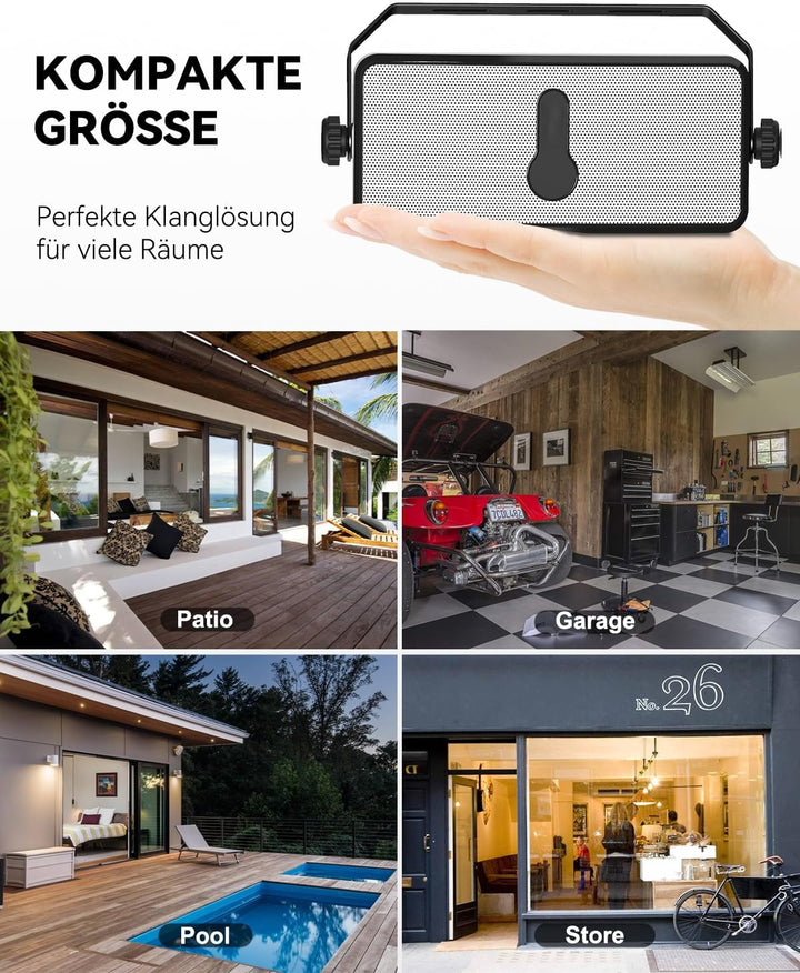 Plyee Audio Bluetooth-Lautsprecher Für Draußen, IPX5 Wasserdicht, Drahtlose Synchronisation Mit 100 Lautsprechern, Wandmontierbar, Ideal Für Terrasse, Veranda, Garage, Paar (MZ-511)