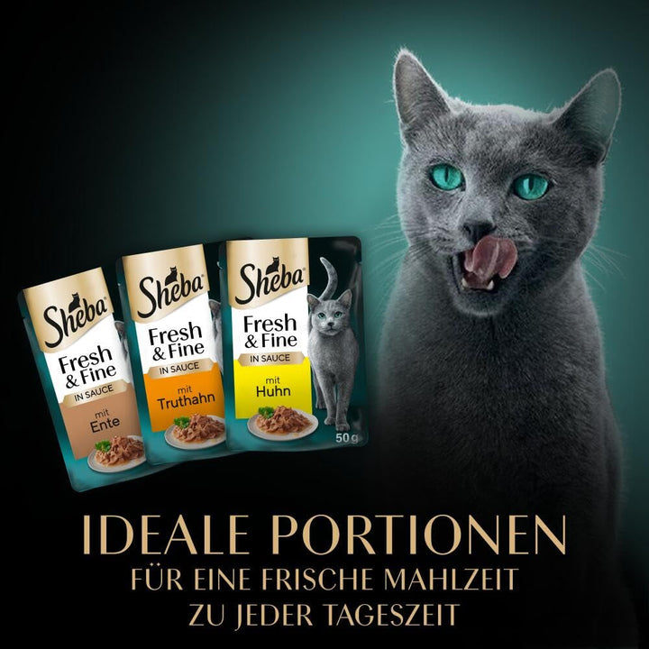 Sheba Portion Bag Wet Cat Food Multipack Fresh & Fine in Sauce With Chicken And Turkey, 6X6X50G - Hrană delicioasă pentru pisici în sos pentru pisici răsfățate
