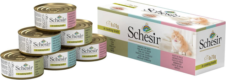 Cat in Broth - Hrană umedă pentru pisici cu ton, file de pui și doradă în propriul bulion de gătit, compatibilitate ridicată, Multipack în cutii (6 X 70 G)