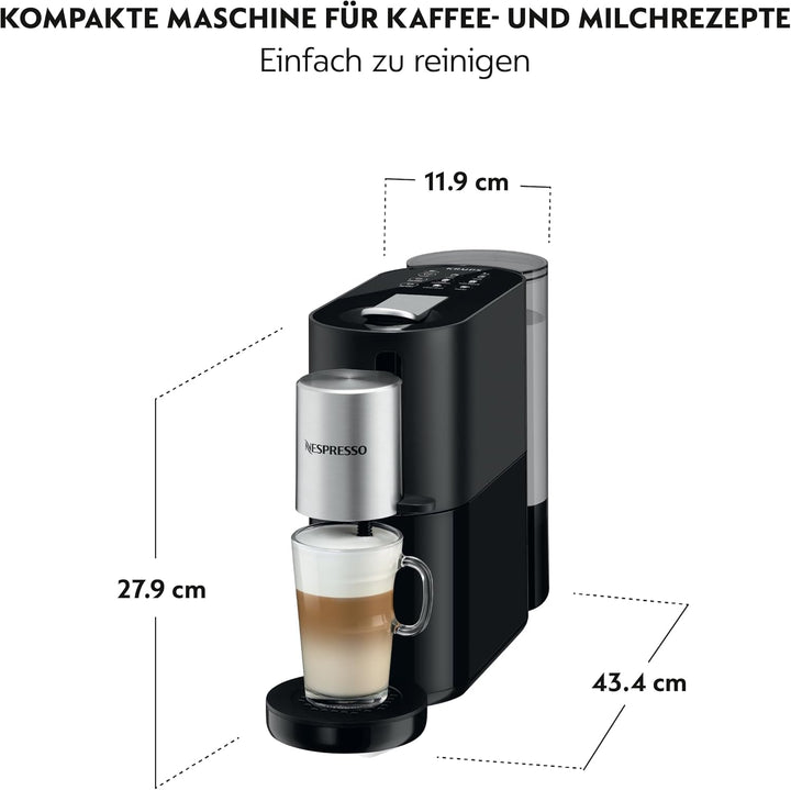 Aparat de cafea Nespresso Krups Atelier cu spumă de lapte, rezervor de apă de 1 litru, inclusiv ceașcă de sticlă + capsule, presiune 19 bar, negru/argintiu, XN8908