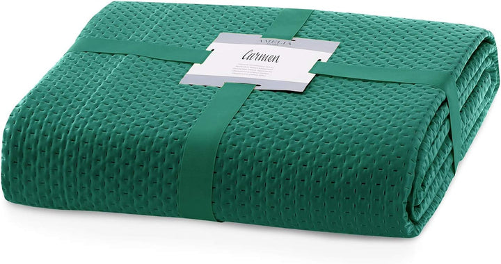 Ameliahome Tagesdecke 200X220 Cm DunkelgrÃ¼n BettÃ¼berwurf Zweiseitig PrÃ¤gung Matt Satin Carmen
