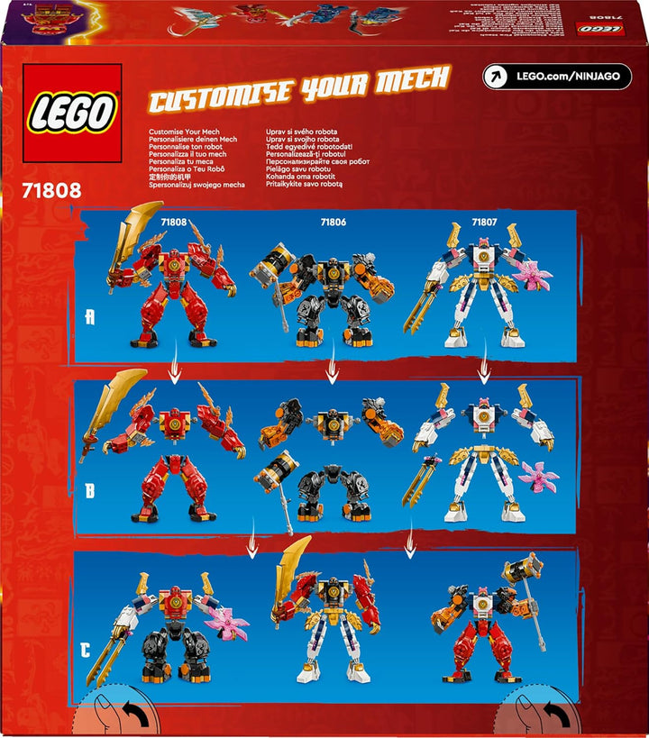 LEGO NINJAGO Kai's Fire Mech, jucărie figurină de acțiune pentru copii cu figurină mech roșie pentru personalizare, set ninja cu 4 figurine, inclusiv Kai și Zane, cadou pentru băieți și fete de 7 ani 71808