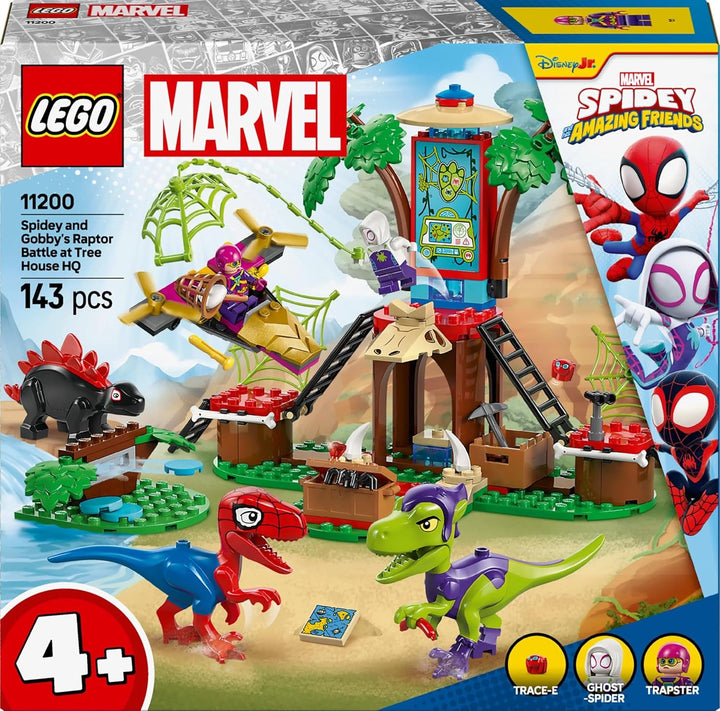 LEGO Marvel Showdown at the Treehouse: Spidey-Rex Vs. Gobby-Raptor, Set de construit și jucat cu dinozauri, cadou cu dinozauri de jucărie pentru băieți și fete cu vârsta peste 4 ani, Spidey și super prietenii săi 11200