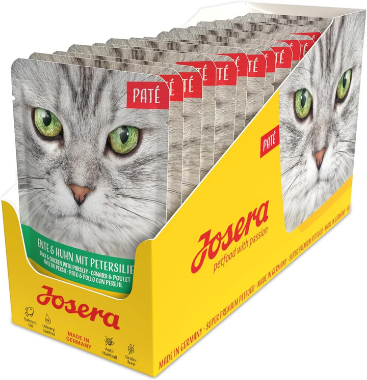 JOSERA Paté rață și pui cu pătrunjel (16 X 85 G) | Adult | Hrană umedă premium pentru pisici adulte | Pâté rață și pui | Ulei de somon | Fără cereale | Hrană umedă pentru pisici în pungă proaspătă |16Pack