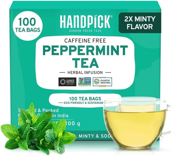 HANDPICK, pliculețe de ceai verde - 25 bucăți | 100% frunze de ceai verde pur din Himalaya, India | Plicuțe de ceai verde ecologice, preparare la cald sau rece