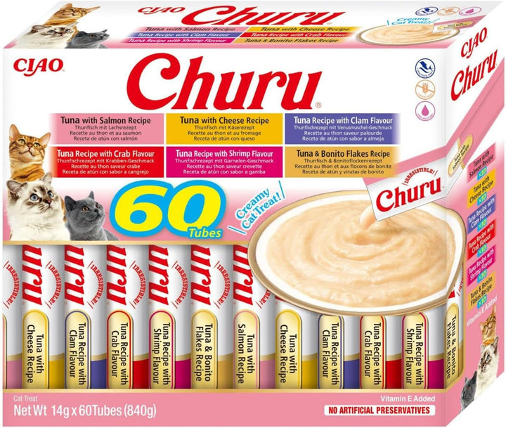 INABA Churu Cat Treats No By-Products Creamy Snack, Variety Box With Chicken | Fără cereale, fără zahăr, cu conținut scăzut de calorii, 100% carne naturală, Tratamente premium pentru pisici din Japonia