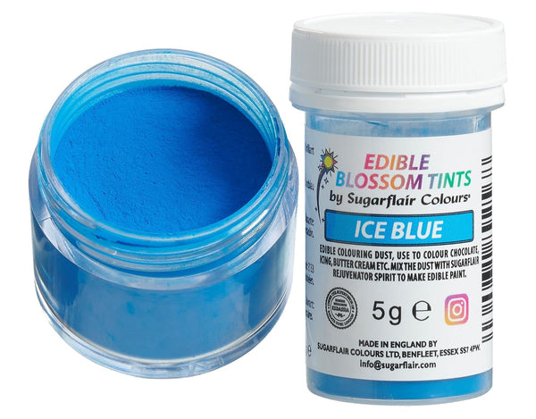 Pudră de colorant alimentar Sugarflair Blossom Tint Dust Ice Blue - Pudră de colorant alimentar pentru decoruri de tort, pastă de zahăr, fondant, glazură, ciocolată, cremă de unt, macarons și multe altele - 5G