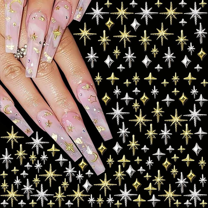 120 bucăți auriu-argintiu stele unghii farmece stele Y2K unghii metal stele unghii farmece dimensiuni mixte unghii șuruburi stea unghii design unghii artă farmece stele 3D unghii decorare unghii farmece accesorii unghii