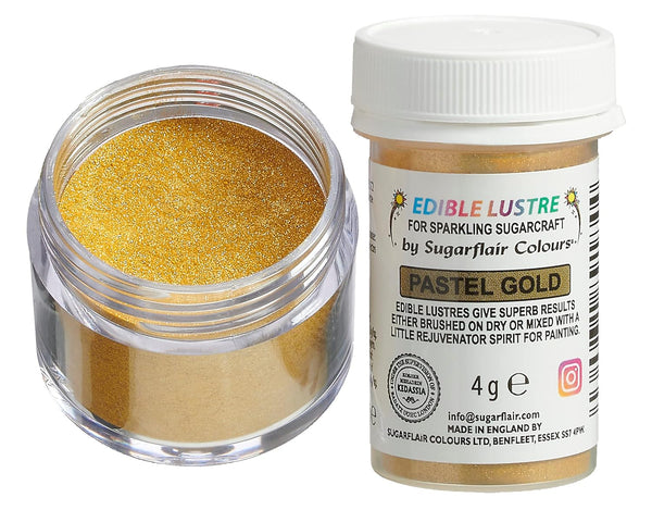 Sugarflair Edible Lustre Lebensmittelfarbe Glanzfarbe Pastel Gold - Lebensmittel Glanzpulver Für Kuchen, Cupcakes, Schokolade, Backwaren, Desserts, Eiscreme, Getränke, Cocktails Und Mehr - 4G