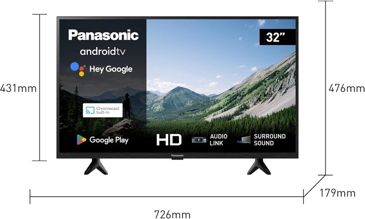 Panasonic TX-32MSW504, 32 Zoll HD LED Smart 2023 TV, Android TV, Surround Sound, Google Assistant, Chromecast, Bright Panel, HD Color Engine, Schwarz