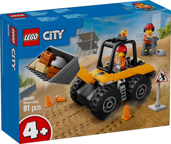 Încărcător cu roți LEGO City - Excavator de jucărie pentru copii mici, fete și băieți de la 4 ani - Set de joacă pentru vehicule - Idei de cadouri Montessori pentru preșcolari - Set cu 2 minifigurine de muncitori în construcții 60450