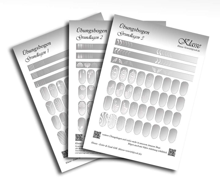 Übungsbögen Nageldesign Nailart (Grundlagen) 3Er Set Übungsbogen Starterset Übung Schulung Tipps Nagelset Nagelart Zubehor Zubehör Nail Art Zum Lernen Ohne Sticker Stickers Folie Brush Stemper ÜB001