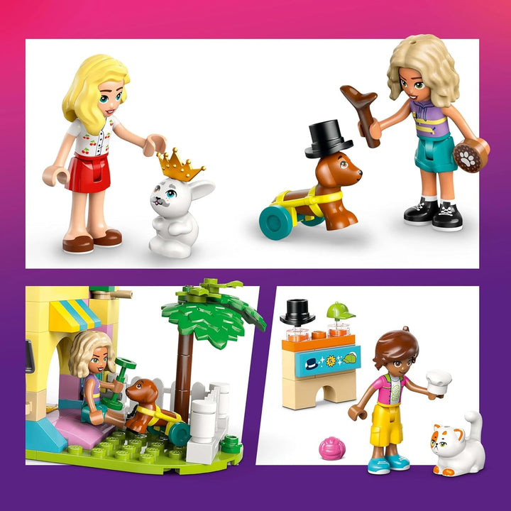 Magazin de accesorii pentru animale LEGO Friends, set de joacă pentru jocuri de rol, jucărie educativă pentru fete de la 6 ani, 3 minifigurine și 3 figuri de animale, pisică, câine și iepuraș, idee de cadou pentru copii 42650