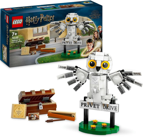 LEGO Harry Potter Hedwig în Privet Drive 4 Set cu bufniță de jucărie pentru copii, figură animal construibilă cu valiza Hogwarts, cadou mic pentru băieți, fete și toți fanii de la 7 ani 76425