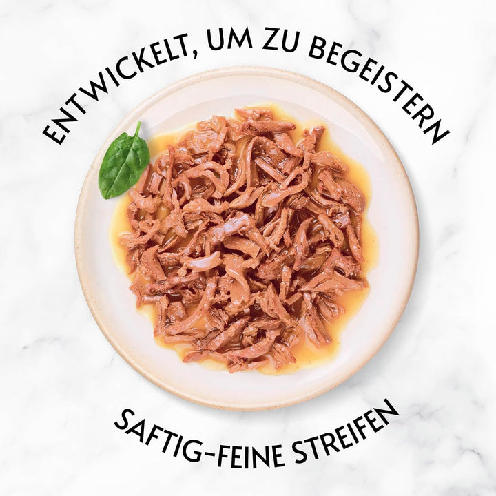 Gourmet Gold Juicy Fine Strips Hrană umedă pentru pisici, Variety Mix, pachet de 4 (4 X 24 cutii la 85G)