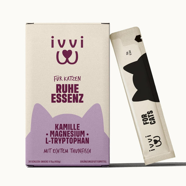 Ivvi Calm Essence pentru Pisici – Recompense Antistres cu Mușețel, L-Triptofan și Magneziu – Susține Relaxarea și Bunăstarea – Cu Ton Adevărat – 30 Bețișoare x 15 g (450 g)