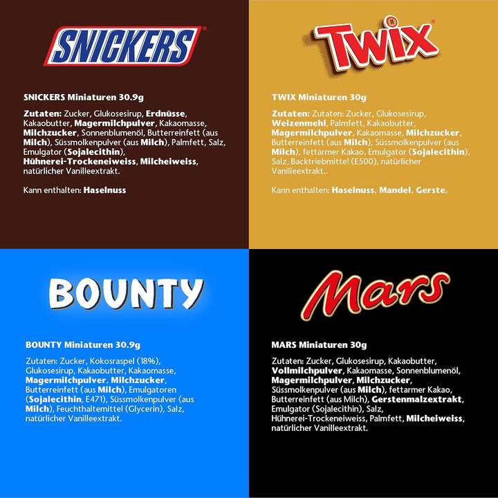 Miniatures Mix, Mars, Snickers, Bounty & Twix, Riegelklassiker Im Mini Format, Milchschokoladen, Schokolade Großpackung, Party Mix, 296 Riegel, 1 X 3Kg