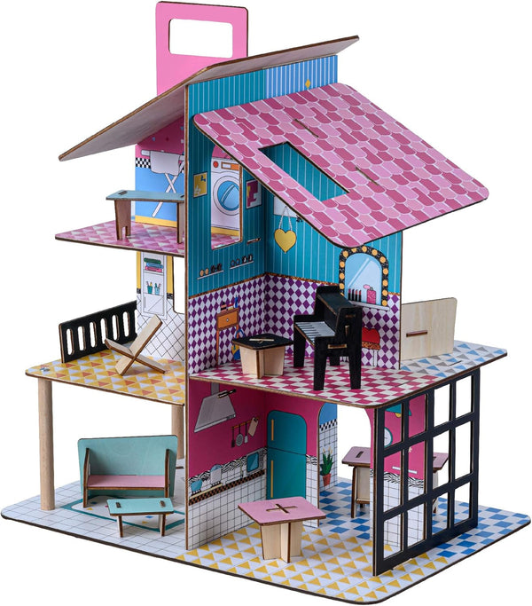 Olivia'S Little World 360 Casă de păpuși din lemn pentru copii Păpuși de 3,5" și 12 accesorii Multicolor TD-13260C