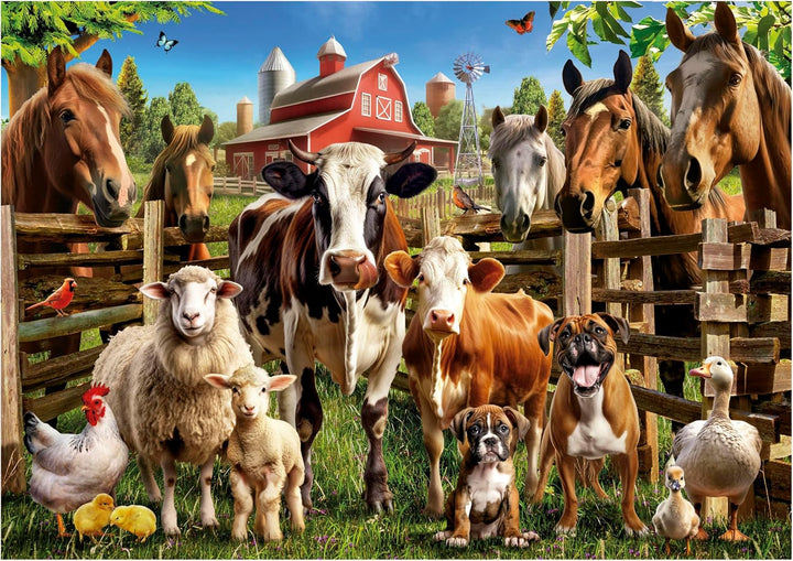 Educa - Puzzle de 500 piese pentru adulti | Animalele de la ferma obraznice. Dimensiuni: 48 X 34 cm. Include lipiciul de puzzle Fixpuzzle. Pentru 11 ani (19905)