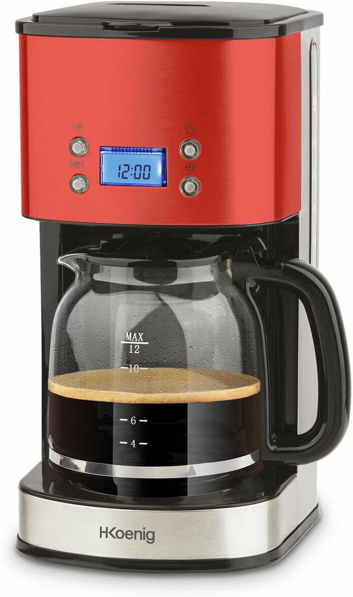 Cafetieră cu filtru din oțel inoxidabil H.Koenig 1,5L (12 cești) MG30, 1000W Carafă din sticlă gradată, Sistem anti-picurare, Menține cald, Afișaj Ldc, Oprire automată, Suport filtru detașabil, lavabil