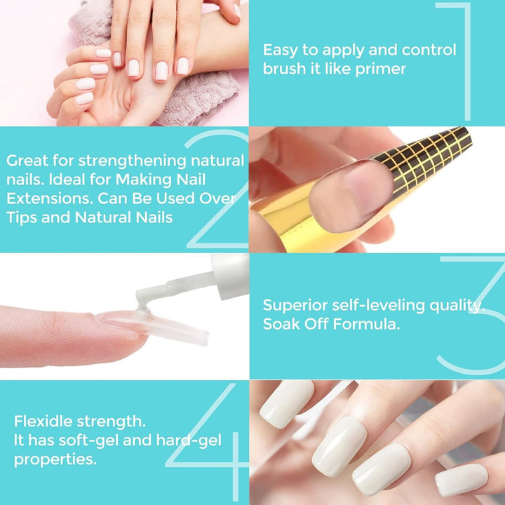 Gel de întărire Builder 5 în 1 15 ml, Gel de întărire pentru unghii, Gel de întărire pentru unghii, Ojă UV/LED pentru extensii de unghii, Extensii, Nail Art, Autocolante, Gel de întărire pentru unghii cu gel (Alb)