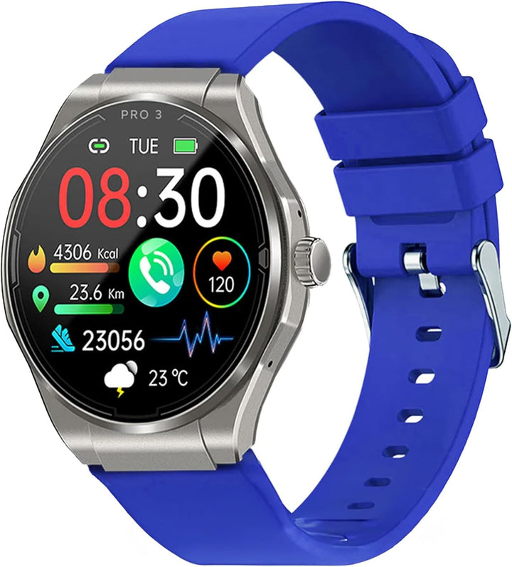 PRO 3 (2024) Silver - Ceas de sănătate Smartwatch cu funcție de telefonie - ECG + HRV și funcție SOS - Afișaj AMOLED- BT Bluetooth - Sleep apnoea - Curea siliconică Negru, 14-24, rotund