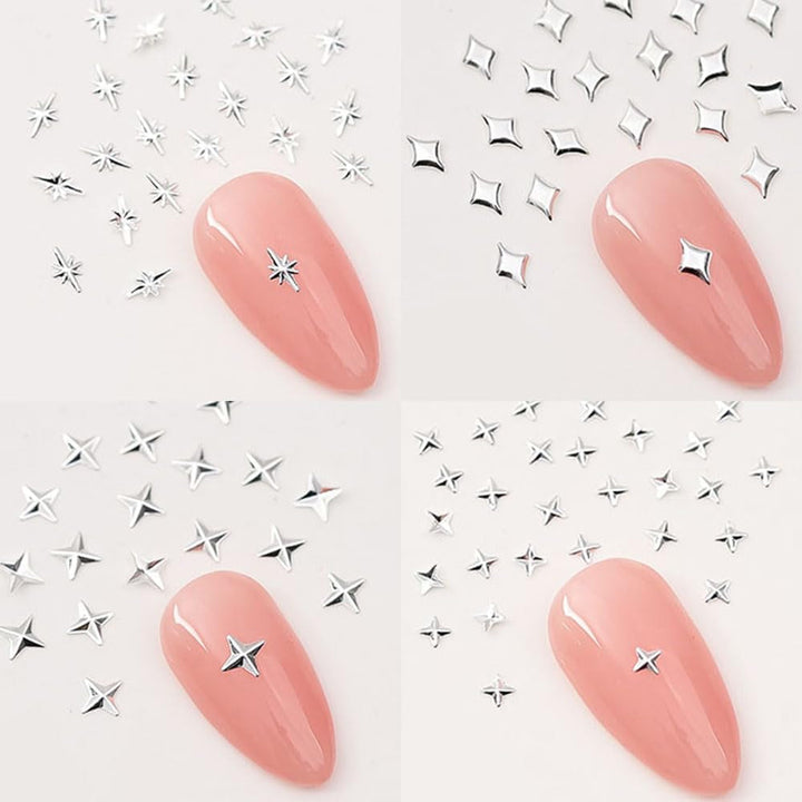 120 bucăți auriu-argintiu stele unghii farmece stele Y2K unghii metal stele unghii farmece dimensiuni mixte unghii șuruburi stea unghii design unghii artă farmece stele 3D unghii decorare unghii farmece accesorii unghii