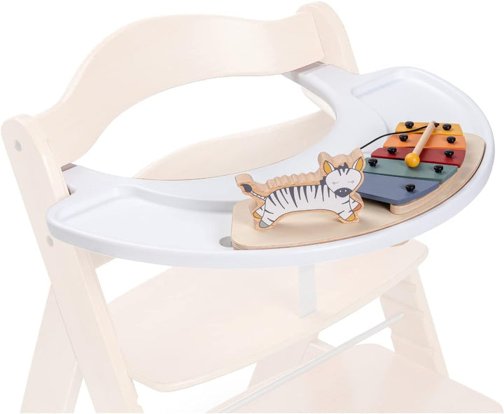 hauck Play Music, Zebra - Xilofon joc muzical de la 12 luni Compatibil cu placa de joc Play Tray pentru Alpha+, Beta+ și Arketa scaun înalt din lemn, jucărie din lemn pentru copii Promovează coordonarea ochi-mână Jucarii Bebe Naty Shop Set de muzică Alpha Play, Zebra White Tablă de joc + atașament de joc