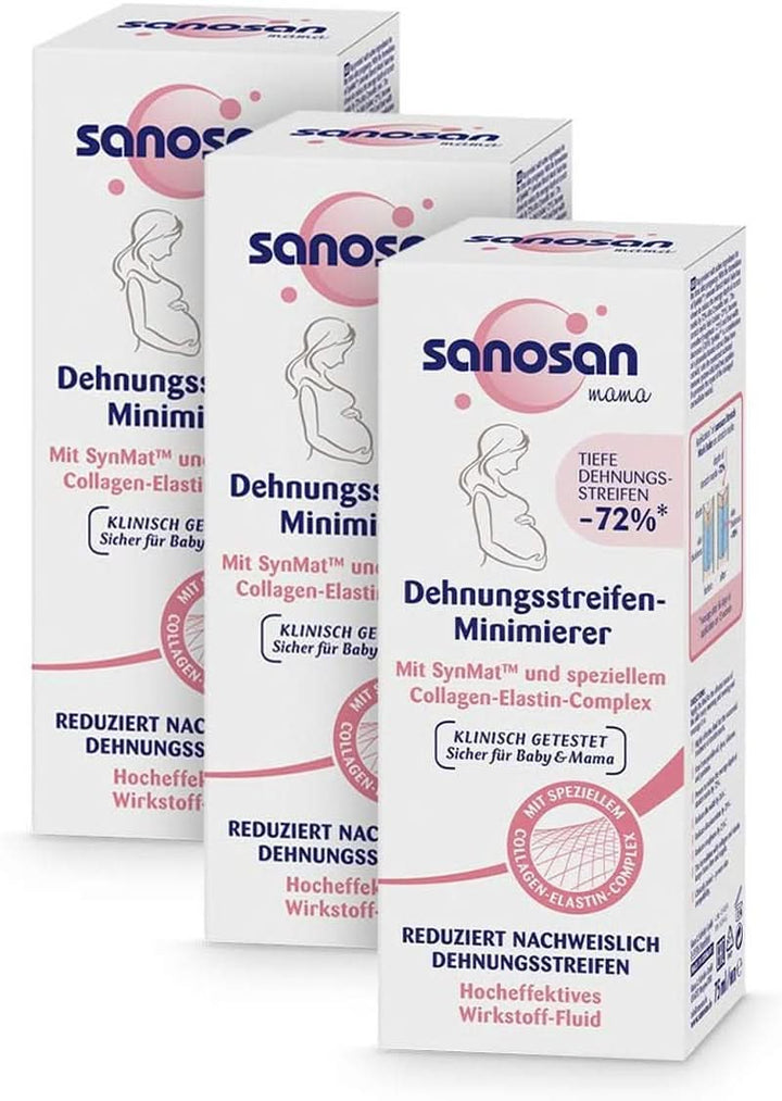 Sanosan Stretch Mark Minimiser, testat clinic - dovedit a reduce vergeturile după sarcină, fără ulei de parafină, coloranți, siliconi, 75 ml