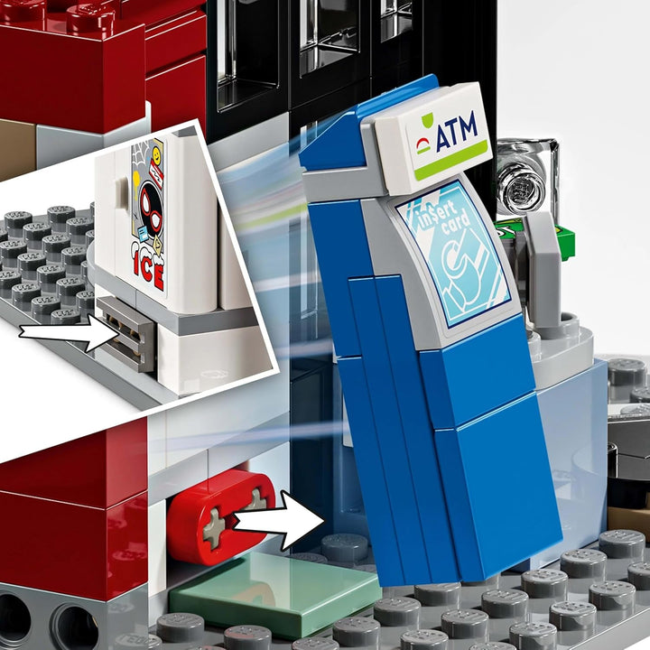 LEGO Marvel Spider-Verse: Miles Morales Vs. Spot - Set de joacă pentru supereroi cu mașină de jucărie - 4 minifigurine și mini-market - Cadou pentru băieți și fete cu vârsta de 9+ 76311