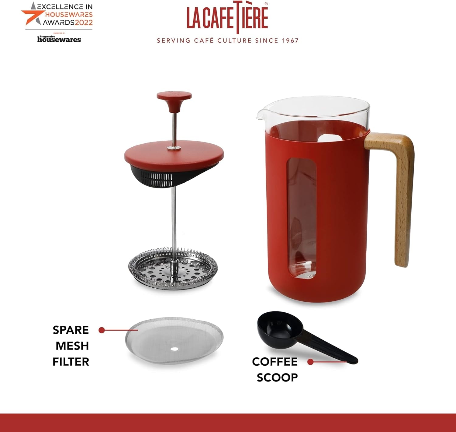 La Cafetière Pisa filtru de cafea din oțel inoxidabil, pentru 3 cești, roșu, în cutie cadou Espressoare Besuche den La Cafetiere-Store