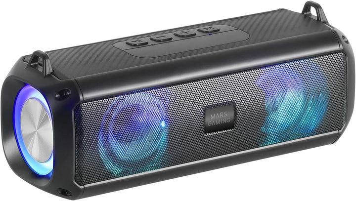 Mars Gaming MSB-ORB, Tragbarer Lautsprecher + Soundbar 20W, Orbilight RGB 360° Beleuchtung, Soundbar Mit Triple-Driver-System, Gaming-Lautsprecher Bluetooth 5.3 / Usb/Microsd/Aux/Fm, Schwarz