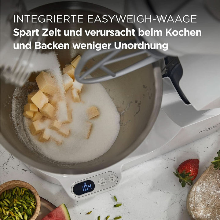 Kenwood Titanium Chef Baker KVC65.001WH, Küchenmaschine Mit Integrierter Waage, 1200 Watt, Inkl. 3-Teiligem Patisserie-Set, Spatel & Spritzschutz, Weiß