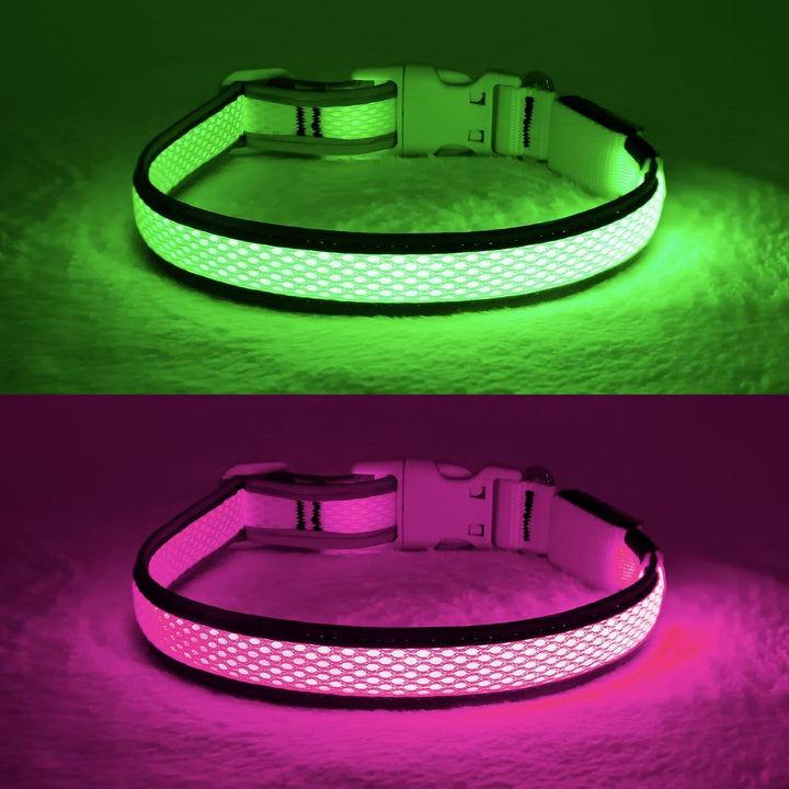 Zgardă LED reîncărcabilă pentru căței, zgardă LED pentru pisici, zgardă confortabilă cu lumină pentru căței (verde, mare)