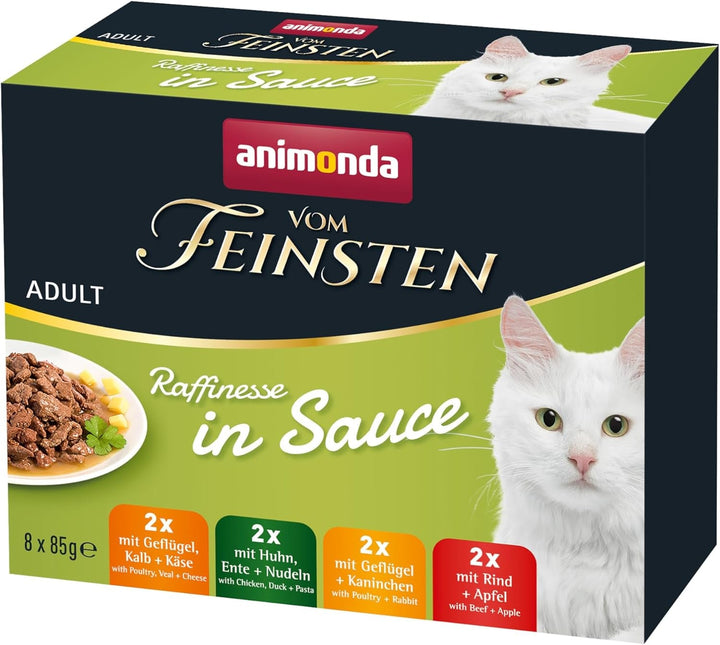 Animonda Vom Feinsten Adult Raffinesse Hrană pentru pisici în jeleu cu pui și carne de vită (24 X 85 G), hrană umedă cu taurină și vitamina D3, fără adaos de soia, zahăr și conservanți